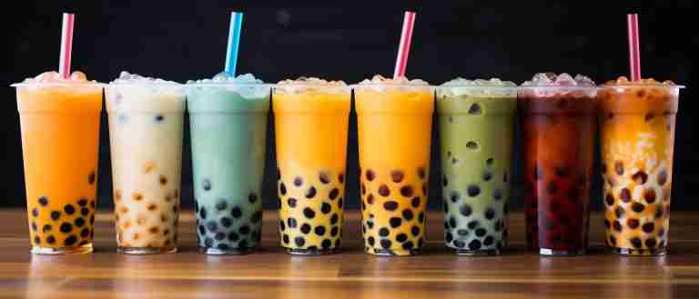Assortment of fresh boba on black background